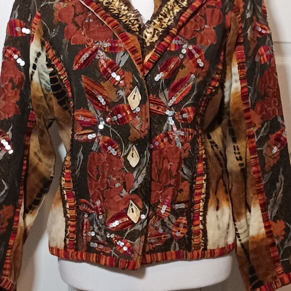 Vintage Sandy Starkman Art to Wear Embellished Mixed Media Blazer Jacket Size M - Picture 4 of 16